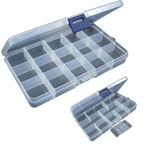 15 Slots Adjustable Plastic Fishing Lure Hook Tackle Box Storage Case