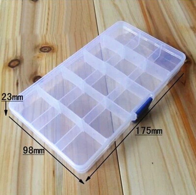 15 Slots Adjustable Plastic Fishing Lure Hook Tackle Box Storage Case